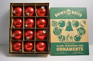 12 Shiny Brite Red Large 3" Glass Christmas Tree Ornaments Original Box Vintage - Picture 1 of 14