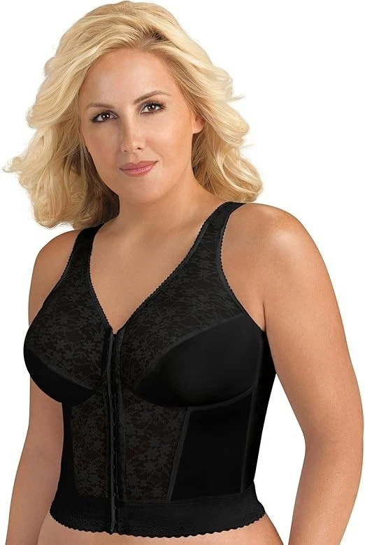 Exquisite Form 1600 Womens Black Satin Long Line Lace Trim Posture Bra 42dd BHFO