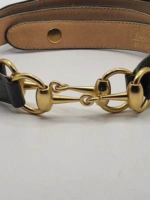 Auténtico Cinturón Ajustado Verde Cazador Ecuestre Doble Dorado GUCCI 80-32 Foto 1 de 4