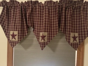 PARK DESIGNS 3 POINTS STARS 58”X19” LINED VALANCE STURBRIDGE BURGUNDY BEIGE - Picture 1 of 4