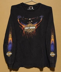 Vintage 2000 Harley Davidson Flame Eagle Long Sleeve T-Shirt Coralville IA Large - Picture 1 of 3