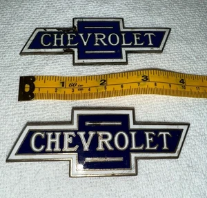 Antique Enameled 4" Chevrolet Bow Tie Radiator Badge Emblem Porcelain Lot Of 2 - Picture 1 of 2