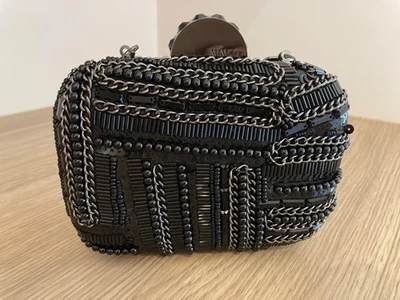 Mimco klimptomaniac hardcase black beads chaun sequin clutch and strap bnwt - image 1 of 4