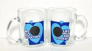 Oreo Cookies Dunking Milk Glass Tea Cup Coffee Mug Clear Matching 2 pc Set. - Picture 1 of 7