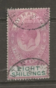 GIBRALTAR (4051)KGV X SG84 1912 SG 8/- DULL/PURPLE=GREEN CDS USED - Picture 1 of 1