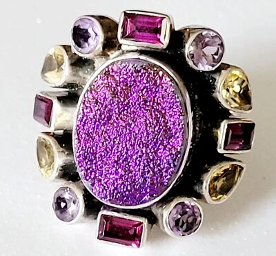 NB Nicky Butler Sterling Druzy Multi Gemstone Ring 9 Limited Edition 325/4000 - Image 1 of 4