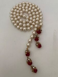 Sign Miriam Haskell Huge Red Glass Pearls Baroque Rhinestone Necklace Jewelry