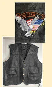 CHALECO DE CUERO NEGRO VIVO PARA MONTAR Motocicleta Eagle bandera estadounidense EE. UU. para hombre 2XL - Imagen 1 de 11