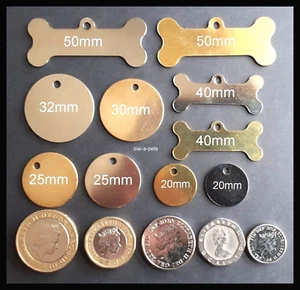 ENGRAVED PET TAGS - Personalised id dog cat tag Brass name small large identity✅ - Picture 1 of 20