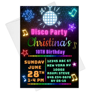 Custom Neon Disco Fever Birthday Party 20 Sets Invitation Card + Envelope C-21 - Bild 1 von 1