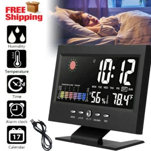 New Digital Alarm Clock Calendar Thermometer Hygrometer Weather Forecast US - Picture 1 of 10