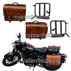 Fit For Royal Enfield Classic Reborn 350 "Leather Tan Bags & Pannier Mounting" - Picture 1 of 12
