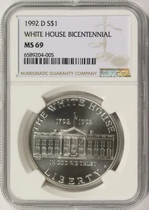 1992-D White House Silver Dollar $1 NGC MS69 - Picture 1 of 2