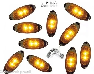 10 Amber LED 2" Oval Truck Clearance Fender Side Marker Light Clear Lens w Bezel - Picture 1 of 5