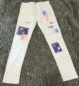 KDNK Skinny Jeans Patch Size 34 New With Tags White - Picture 1 of 3