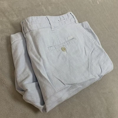 Izod Seersucker Shorts Mens 38 Blue White Striped Linen Blend Chino Shorts - Image 1 of 4