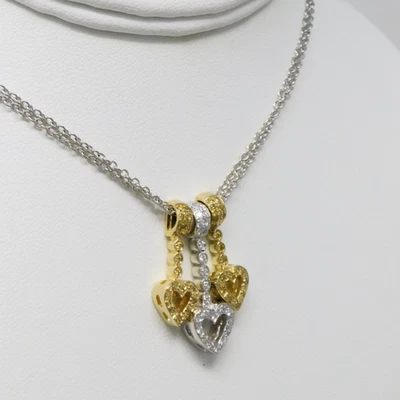 18 kt White & Yellow Gold & Diamond Heart Dangles Choker Necklace 16.5" B6970 - Image 1 of 4