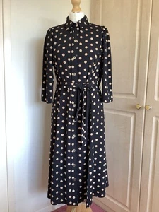 New DOROTHY PEKINS Black Polka Dot Print Midi Shirt Dress - Size 14 - RRP £35 - Picture 1 of 4