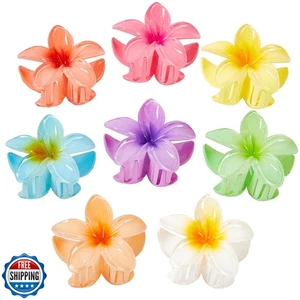 Pinzas para el cabello con flores para mujer, paquete de 8 pinzas para el cabello con flores hawaianas, plumeria - Imagen 1 de 5