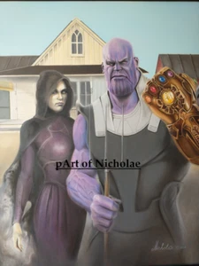 American Gothic artwork signed ORIGINAL OIL ON CANVAS PAINTING 22" X 28" - Picture 1 of 1