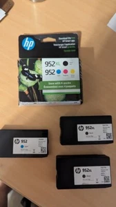 3 HP 952 Genuine Ink Cartridges 2 Black XL - 1 FULL  & 1 USED & 1 Reg. 952 CYAN  - Picture 1 of 5