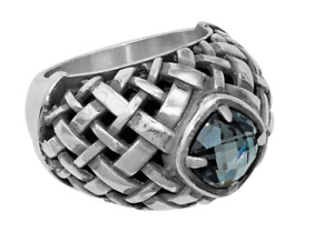 Brighton Cafe De Paris Figaro Basket Weave Swarovski Crystals Silver Ring NWT