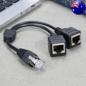 DSL Network RJ45 Male to 2 Female Splitter Adapter Connector Cable Black - Afbeelding 1 van 5