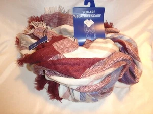 APT 9 Wine Beige BRUSHED STRIPE BLANKET SQUARE WRAP SCARF Women 58" X 58" - Picture 1 of 4