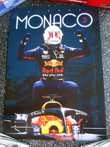 F1 Poster Max Verstappen Red Bull Honda RBR 2021 Monaco Grand Prix Winner LTD - Picture 1 of 4
