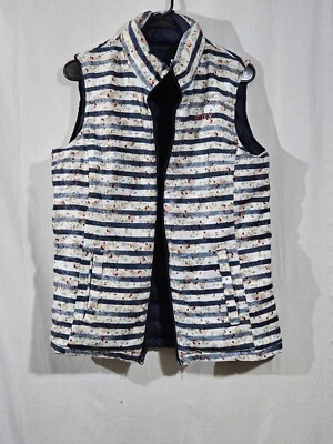 Roxy Floral & Stripes Navy Reversable Down Puffer Vest Size Large  - Image 1 of 4