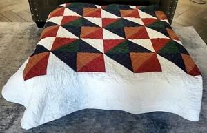 100% Cotton Oversized Bedspread Blue Brown Orange Ivory Queen 102"x116" Clean  - Picture 1 of 4