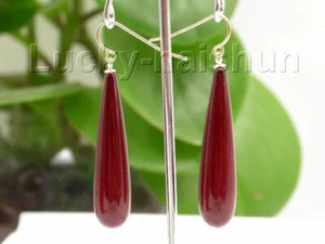 ONLY Dangle 10*40mm drip red south sea shell pearls earring 14K gold Loop j8684 - Picture 1 of 2