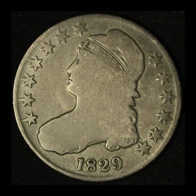 Medio dólar de plata busto tapado 1829 50c - Envío gratuito EE. UU. Foto 1 de 3