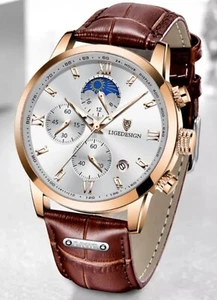 LIGE Reloj Hombre Lujo Cuero Impermeable Deportivo Cuarzo Reloj Pulsera Cronógrafo - Imagen 1 de 8