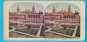 St. Augustine, Fl.  1910's Stereoscope 3-D Antique Card "Ponce de Leon Hotel"