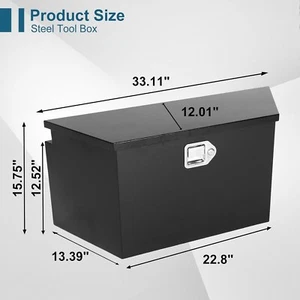 Caja de herramientas de almacenamiento de remolque con plataforma de camioneta pickup de acero negro 33"X13"X15" + cerradura - Imagen 1 de 8