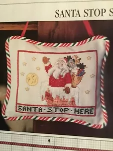 Counted Cross Stitch Pattern - Pillow Santa Stop Sign - Picture 1 of 1