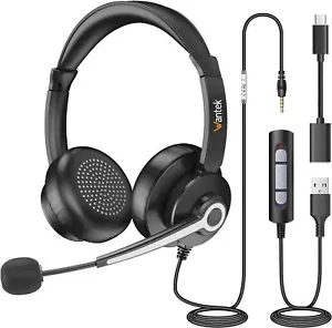 Wantek Headsets USB/3.5mm with Microphone HD Voice Earphone for PC/Laptop/phone - Picture 1 of 12