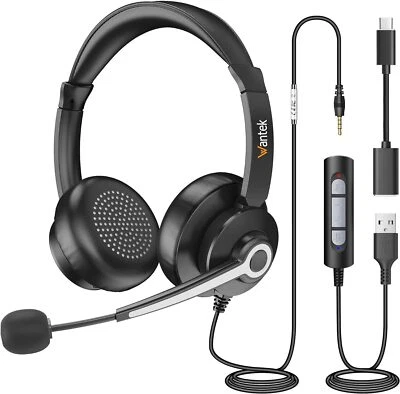 Wantek Headset USB/3.5mm with Microphone HD Voice Earphone for PC/Laptop/phone - Image 1 of 4