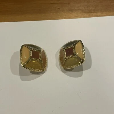 Подписанные золотистые/эмалированные серьги-клипсы AK - Anne Klein - Изображение 1 из 4