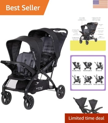 Versatile Sit N' Stand Double 2.0 Stroller - Foldable, Large Storage, Dash Black - Image 1 of 4