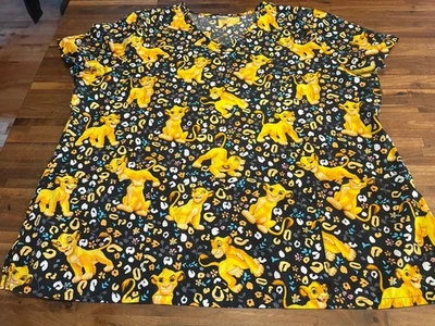 Disney Baby Simba Lion King Nurse Scrub Top Shirt Womens Black & Yellow Pockets - Image 1 of 4