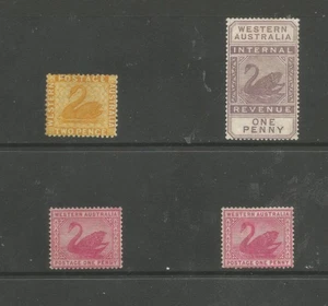 WESTERN AUSTRALIA SG54,F11,95 &119a 1865-93 selection of 4 "Swans" mint - Picture 1 of 2