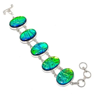 Ammolite Oval Shape Gemstone Bracelet Adjustable Chain Unique Jewelry 8" PT 2509 Foto 1 de 4