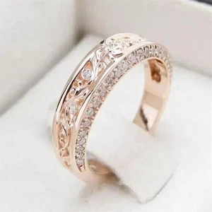 1Ct Round Cut Moissanite Women's Gorgeous Wedding Band Ring 14k Rose Gold Plated - Picture 1 of 10