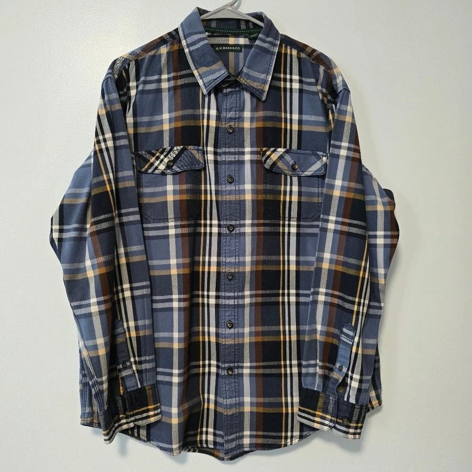 G.H. Рубашка с длинным рукавом на пуговицах мужская Bass XL хлопок клетка - Изображение 1 из 4