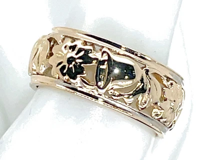 Vintage 14k Yellow Gold 7.75mm Wide Floral Bell Band Ring Size 6 - 3.8 Grams - Image 1 of 4