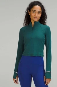 Lululemon Its Rulu Run Cropped Half Zip Size 8 Green Jasper - Picture 1 of 6