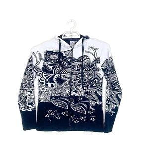 PARSLEY & SAGE Women Black White Floral Boho Zip Up Hoodie Artsy Y2K Boho Sz S - Picture 1 of 6