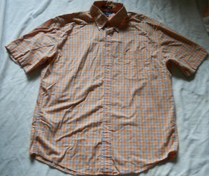 John Ashford Button Down Shirt Size L Orange Blue Plaid Pocket Short Sleeves  - Picture 1 of 7